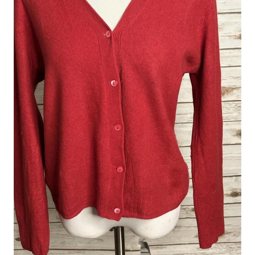 Preston & York red cashmere/lambswool button-front cardigan sweater Size Large - Picture 5 of 6